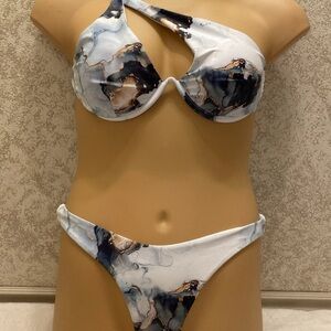 SHEIN Marble Print Bikini in Black, White, and Tan